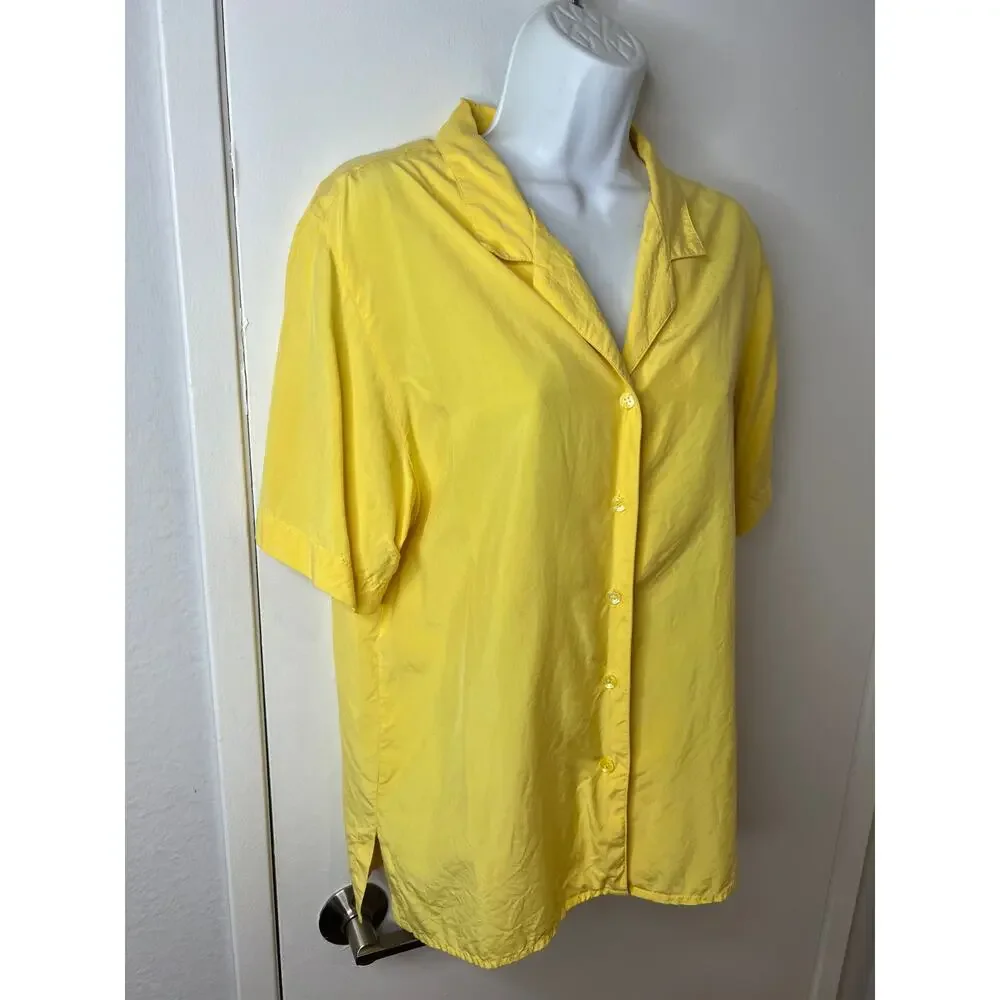 Vintage Andrew Harvey Women's 100% Silk Button Up Short Sleeve Shirt ~ Size 10
